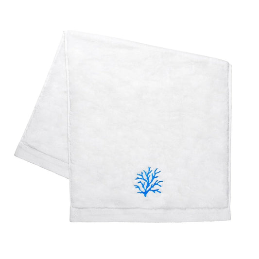 Serviette à main brodée de corail turquoise
