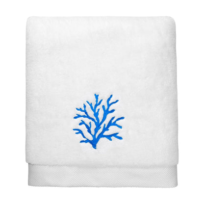 Serviette à main brodée de corail turquoise