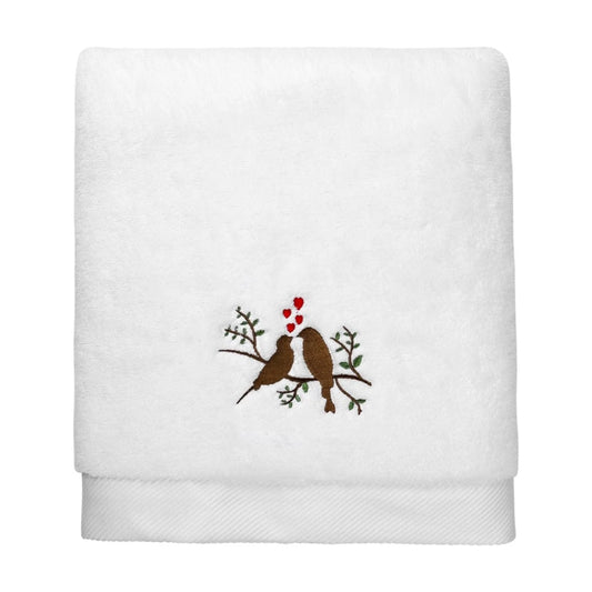 Serviette pour le visage brodée tourtereaux