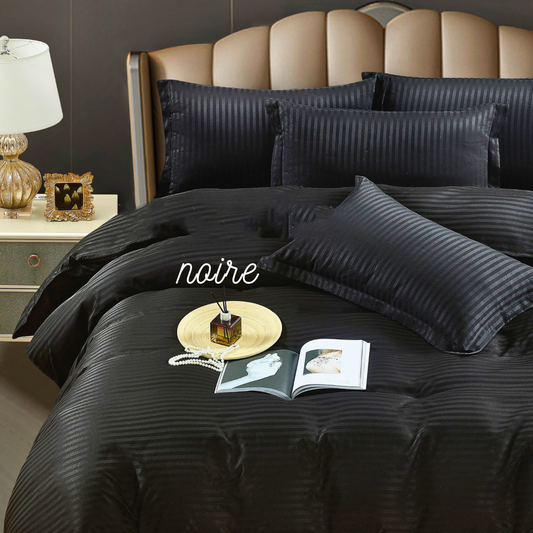 Ensemble Housse de Couette en Satin de Coton 100 % – Luxe et Confort noir