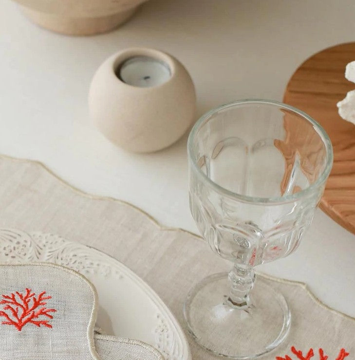Serviette + Set de table en lin brodé corail rouge (37 x 47) cm