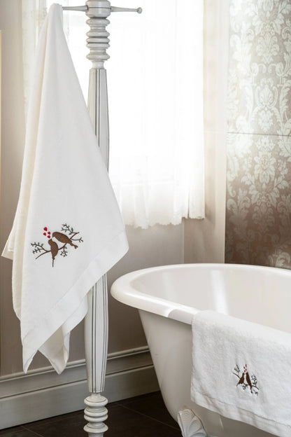 Serviette pour le visage brodée tourtereaux