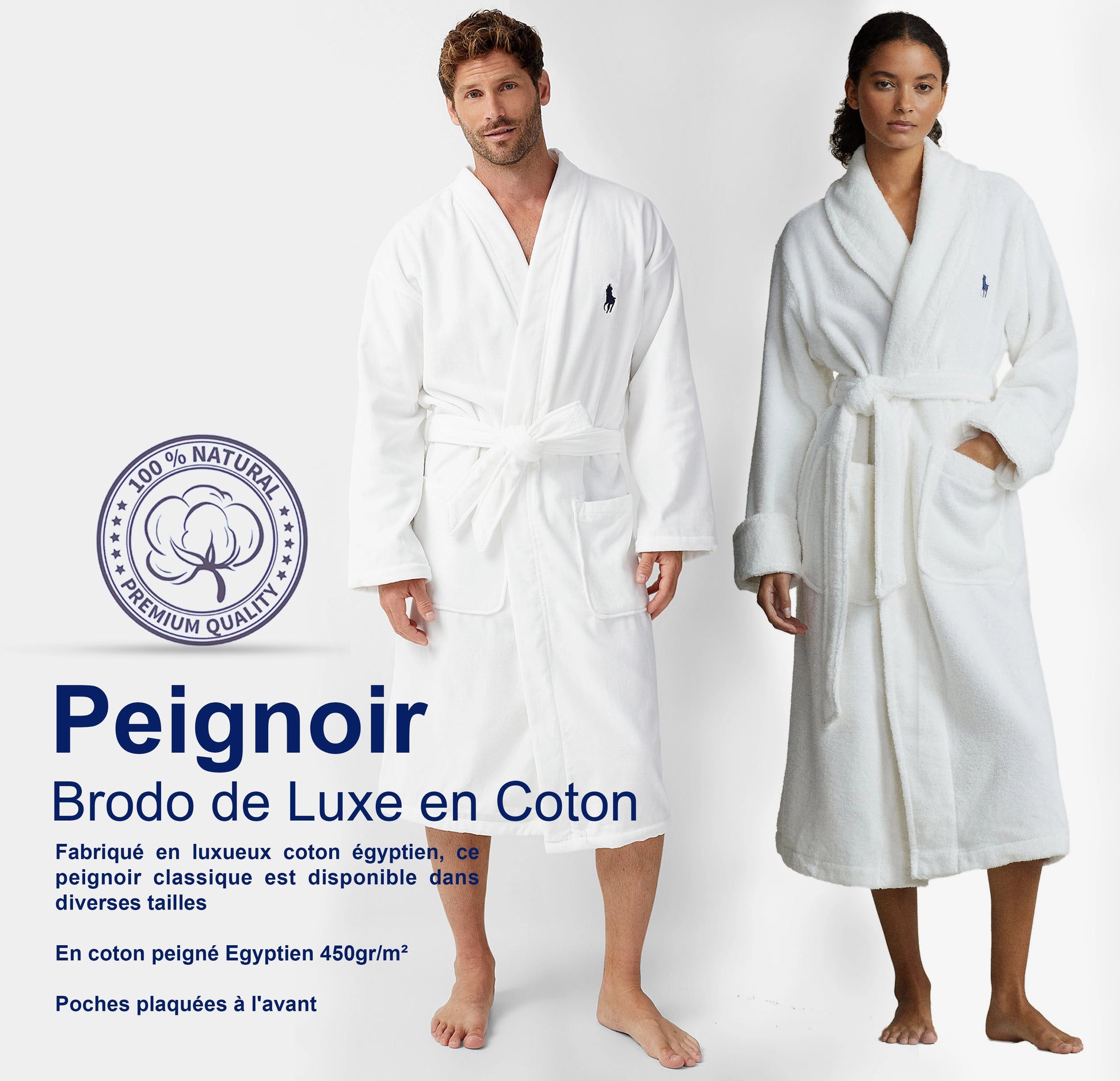 Peignoir en coton naturel Brodo – Légèreté et chaleur pour une sensation cocooning.
