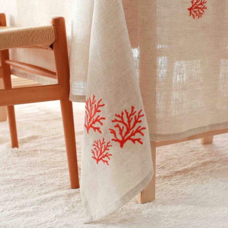 Nappe Brodée Corail Rouge