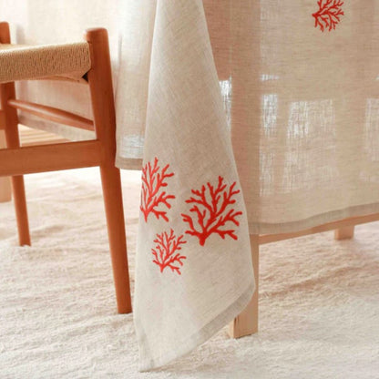 Nappe Brodée Corail Rouge