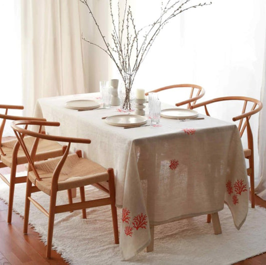 Nappe Brodée Corail Rouge